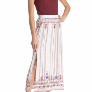 Johnny Was -“Verena” Embroidered White Maxi Skirt with side slits